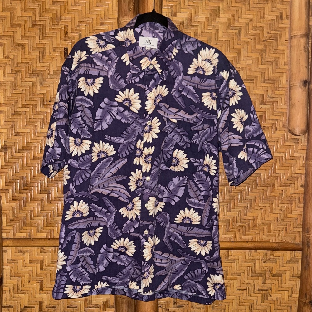 Armani Exchange cotton purple floral aloha Hawaiian shirt xl
